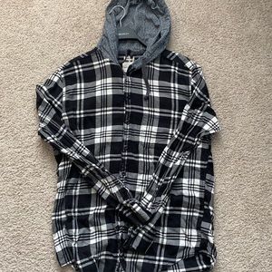 Black and White Hooded Flannel